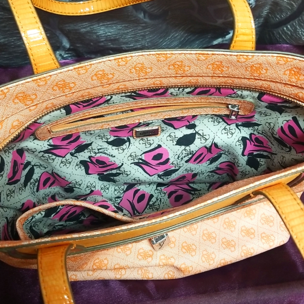 Guess Hewitt Orange Multi Signature Handbag Purse - Picture 9 of 10